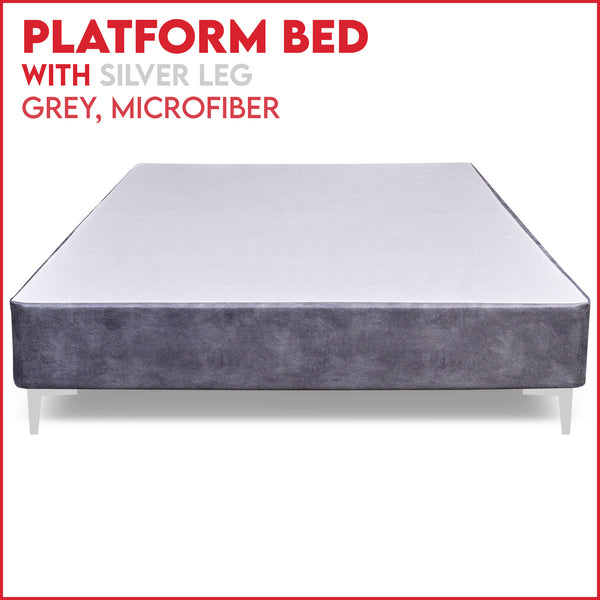 Platform Bed With Silver Leg, Grey Microfiber
