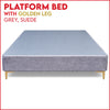 Platform Bed With Gold Leg, Grey Suede