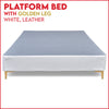 Platform Bed With Gold Leg, White Leather