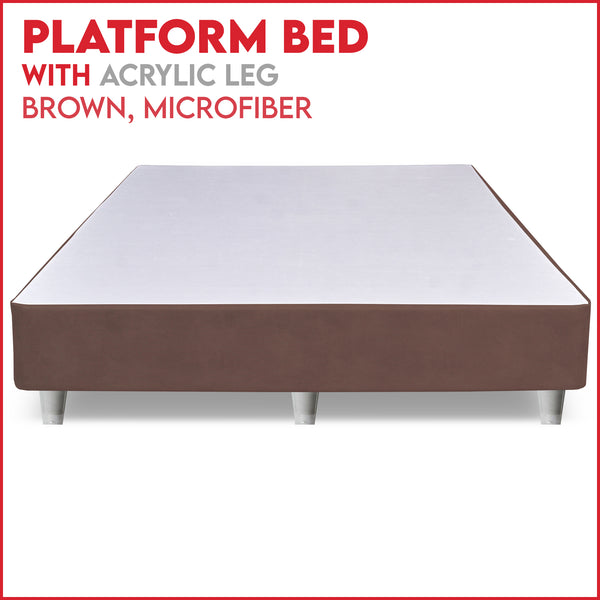 Platform Bed With Acrylic Leg, Brown Microfiber