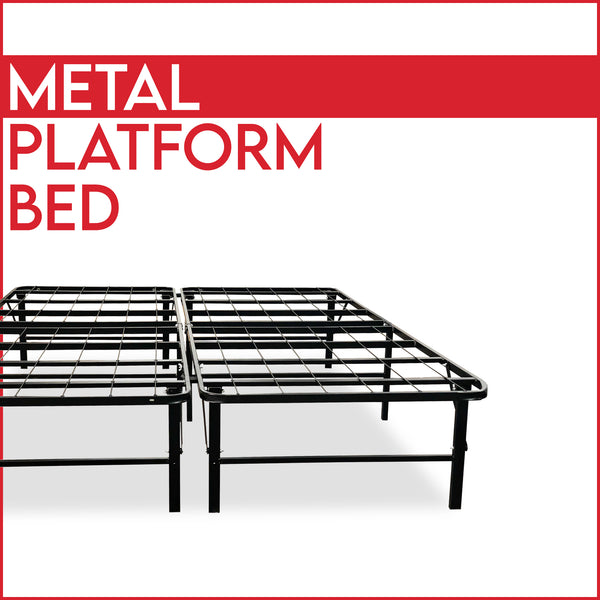 14 inch Quickbase Metal Mattress Platform Bed Frame Foundation with Steel Slats (No Box Spring Needed).