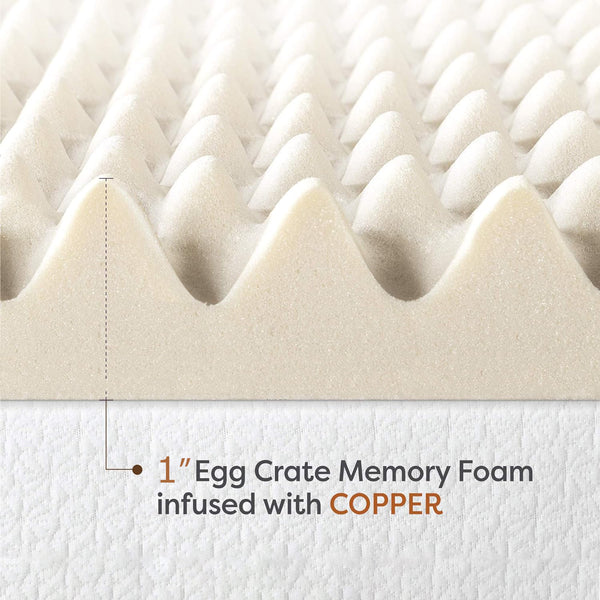 1-Inch Convoluted Copper-Infused Memory Foam Mattress Toppers