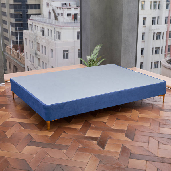 Platform Bed With Gold Leg, Blue Suede