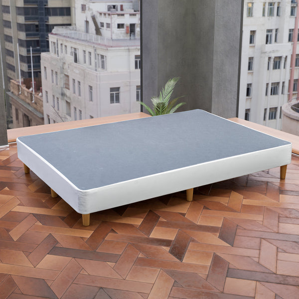 Platform Bed With Wooden Leg, White Leather