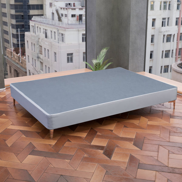 Platform Bed With Silver Leg, Light Grey Leather