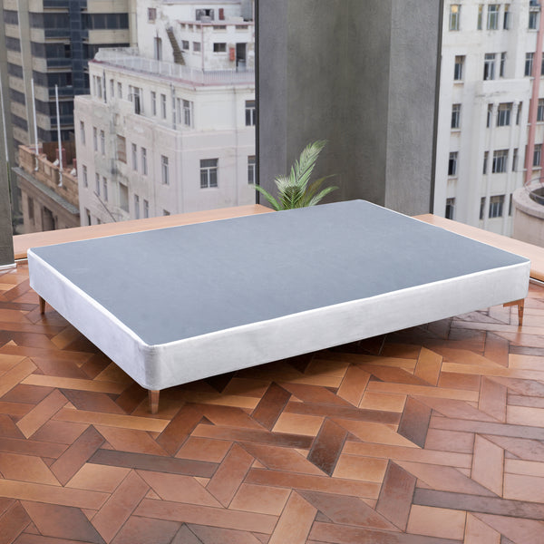 Platform Bed With Silver Leg, White Suede