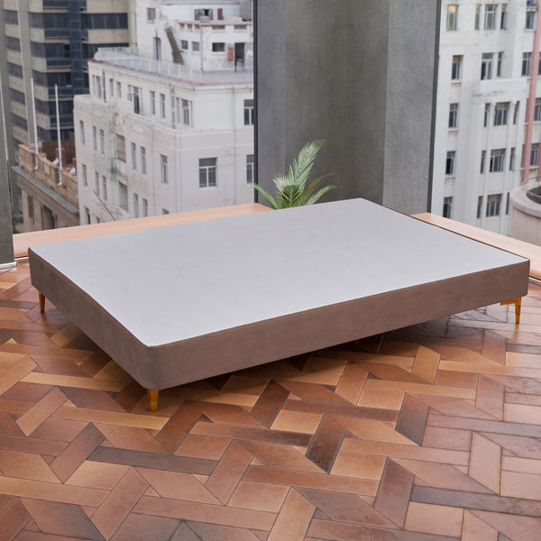 Platform Bed With Gold Leg, Brown Microfiber