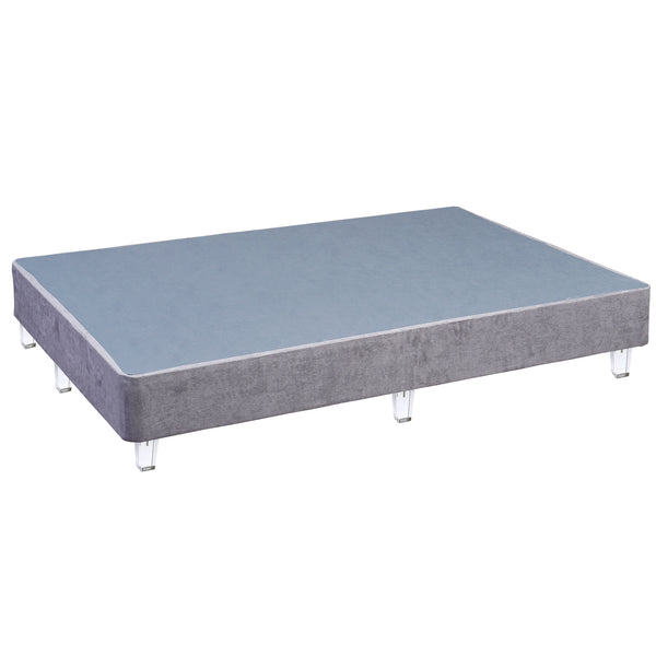 Platform Bed With Acrylic Leg, Grey Suede