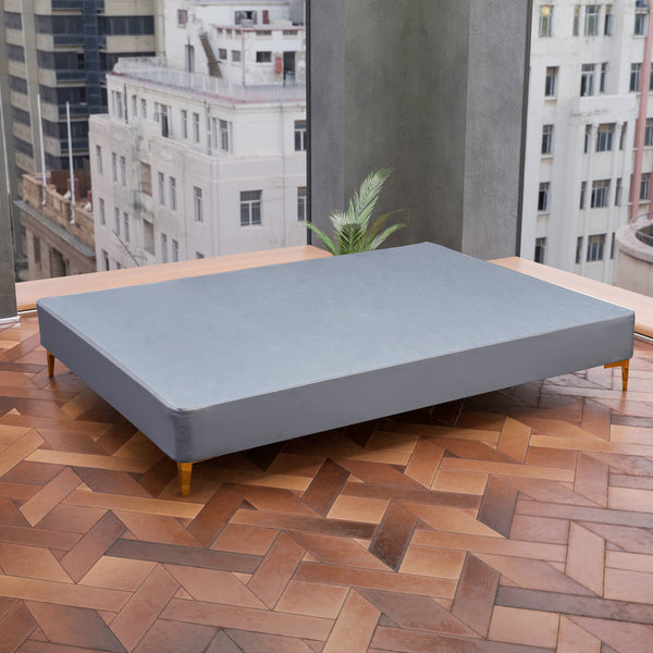 Platform Bed With Gold Leg, Grey Leather