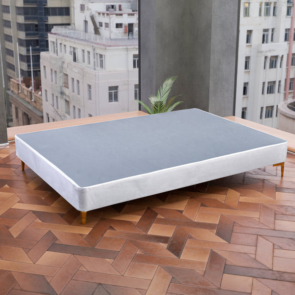 Platform Bed With Gold Leg, White Suede