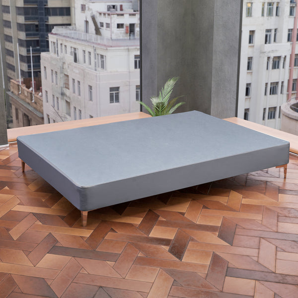 Platform Bed With Silver Leg, Grey Leather