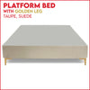 Platform Bed With Gold Leg, Taupe Suede