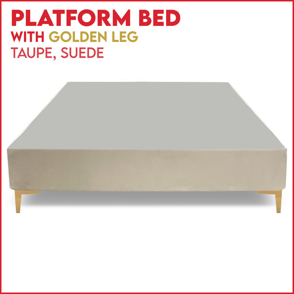 Platform Bed With Gold Leg, Taupe Suede