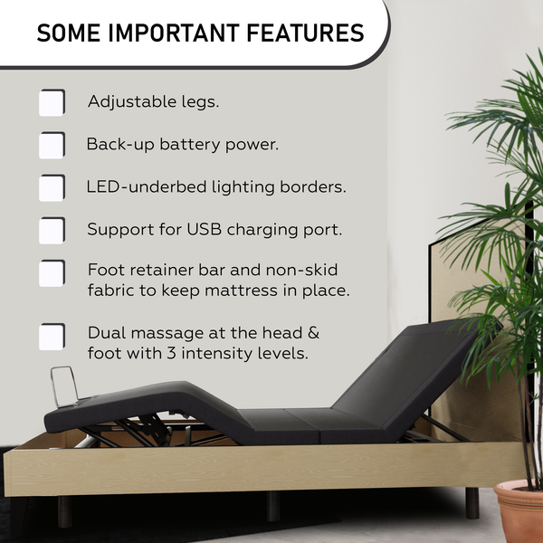 15-Inch Adjustable Bed Frame Base with Wall Glide Head and Foot Incl