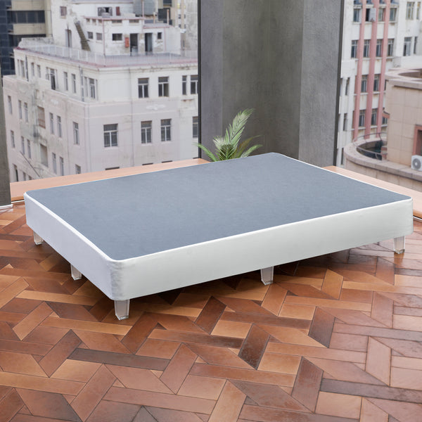 Platform Bed With Acrylic Leg, White Leather