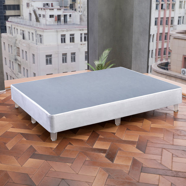 Platform Bed With Acrylic Leg, White Suede