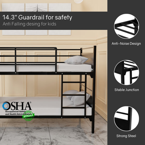 Metal Bunk Bed, Heavy Duty Sturdy Frame, Good For Commercial Use , Kids Camps And Shelter, Black