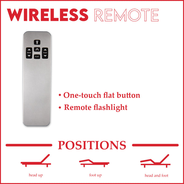 Adjustable Base Head and foot articulation, Zero clearance,Wireless remote