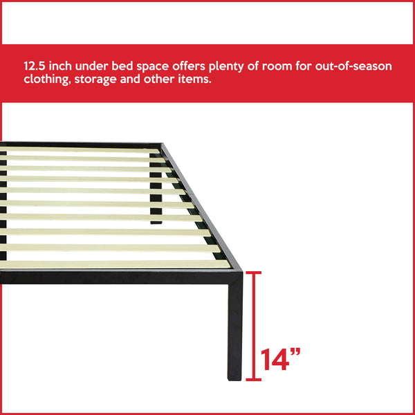 14-Inch Metal Platform Bed Frames with Wood Slat Support/No Box Spring Needed.