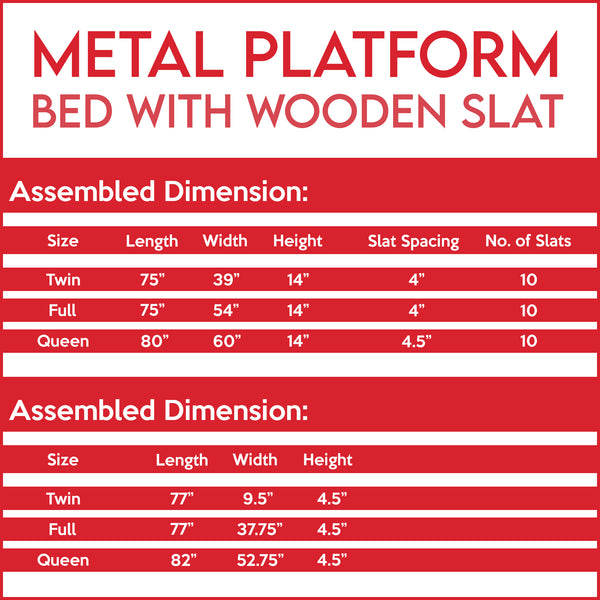 14-Inch Metal Platform Bed Frames with Wood Slat Support/No Box Spring Needed.