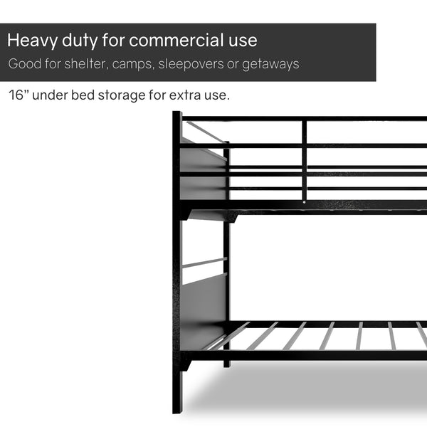 Metal Bunk Bed, Heavy Duty Sturdy Frame, Good For Commercial Use , Kids Camps And Shelter, Black