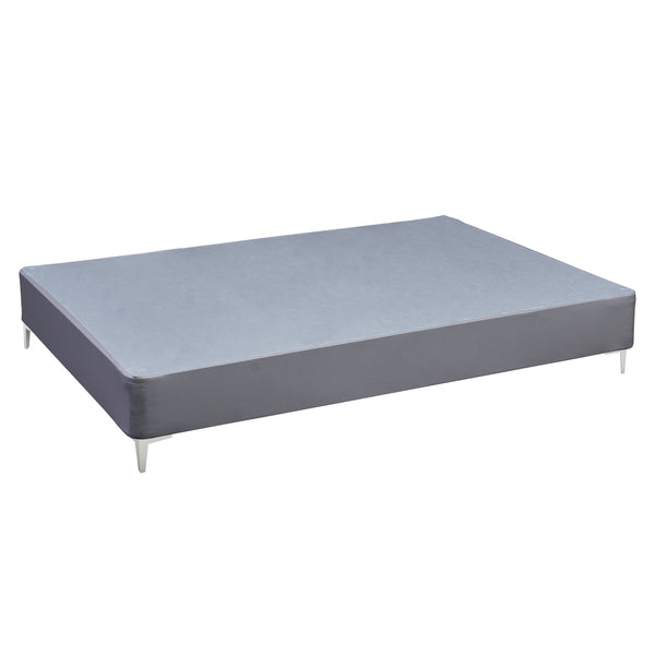 Platform Bed With Silver Leg, Grey Leather