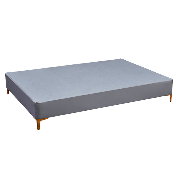 Platform Bed With Gold Leg, Grey Leather