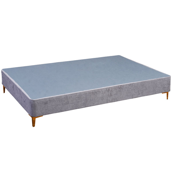 Platform Bed With Gold Leg, Grey Suede