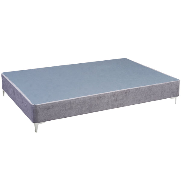 Platform Bed With Silver Leg, Grey Suede