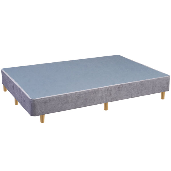 Platform Bed With Wooden Leg, Grey Suede