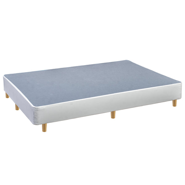 Platform Bed With Wooden Leg, White Leather