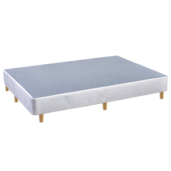 Platform Bed With Wooden Leg, White Suede