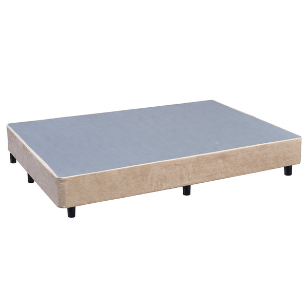 Platform Bed With Plastic Leg, Beige Suede