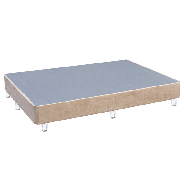 Platform Bed With Acrylic Leg, Beige Suede