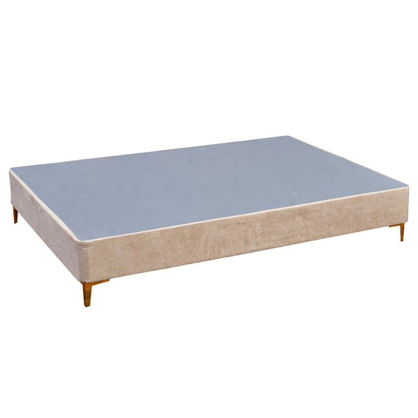 Platform Bed With Gold Leg, Beige Suede