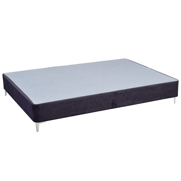 Platform Bed With Silver Leg, Black Suede