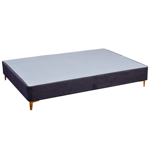 Platform Bed With Gold Leg, Black Suede