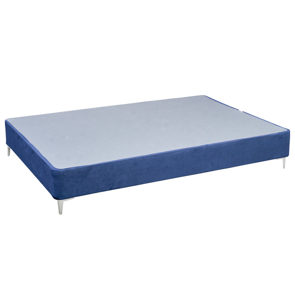 Platform Bed With Silver Leg, Blue Suede