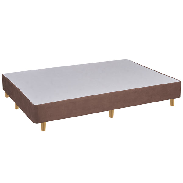 Platform Bed With Wooden Leg, Brown Microfiber