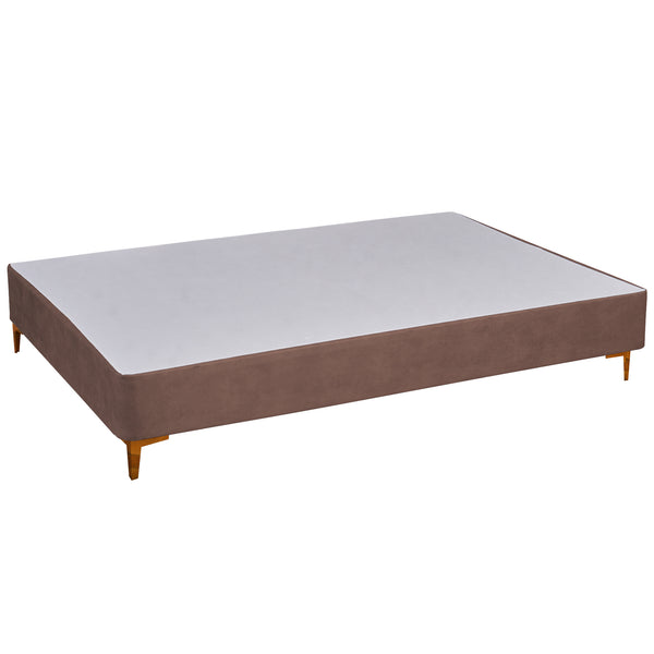 Platform Bed With Gold Leg, Brown Microfiber