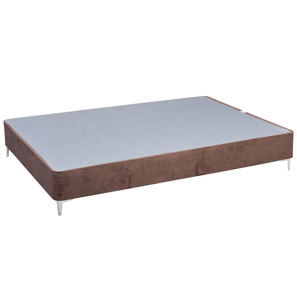 Platform Bed With Silver Leg, Brown Suede