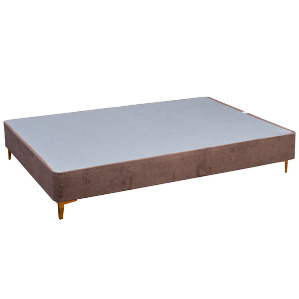 Platform Bed With Gold Leg, Brown Suede