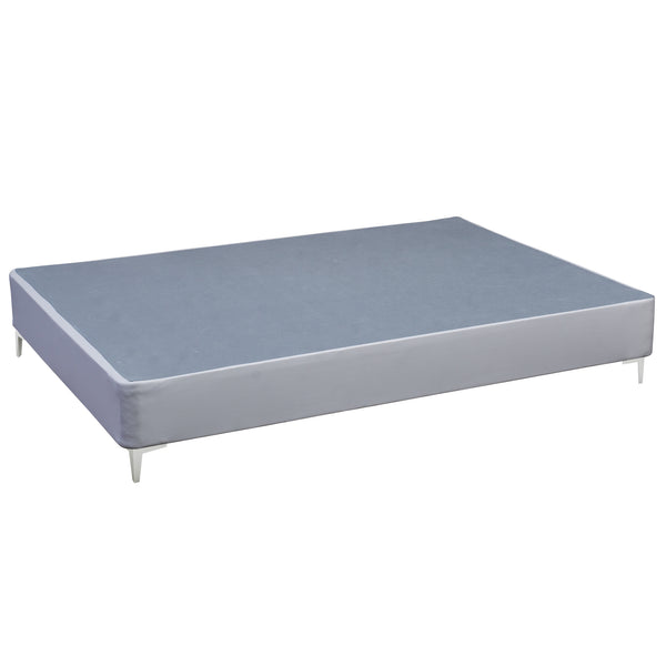 Platform Bed With Silver Leg, Light Grey Leather