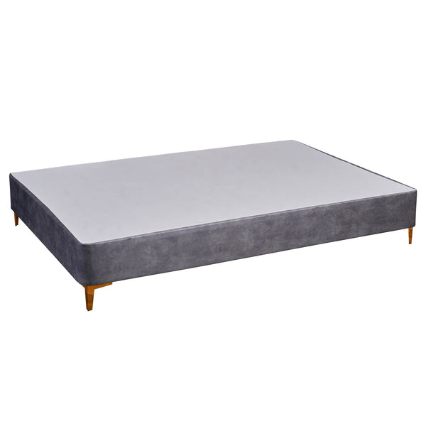 Platform Bed With Gold Leg, Grey Microfiber